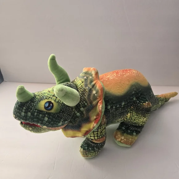 Plush Dinosaur Toy with Green and Orange Accents - Picture 3 of 7